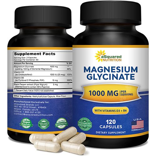 Magnesium Glycinate 1000mg + Vitamin D3 & B6